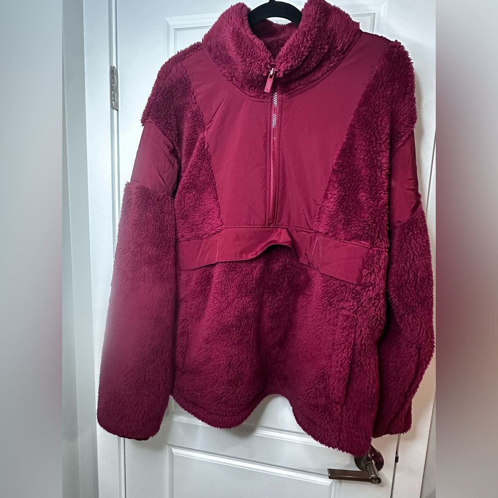 NWT, Victoria's Secret PINK Oversized Teddy Half Zip Plush Jacket, size XL